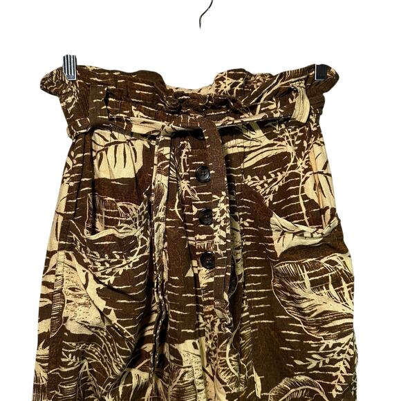 Urban Outfitters Linen Blend Tropical Print Wide Leg Pants Brown Small Bohemian - Picture 4 of 10